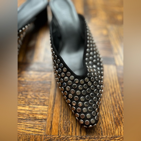 ZARA Black Pointy Silver Sudded Low-Heeled Mules (Sz 38) - Picture 11 of 11